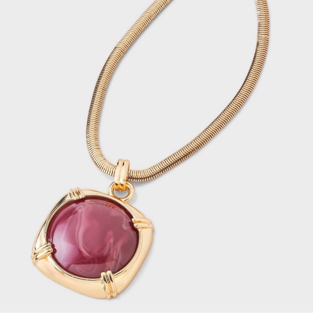 NWT A New Day Pink Stone Pendant Gold Chain Necklace
